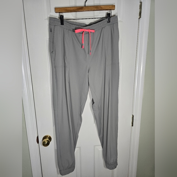 Fabletics Pants - Fabletics Light Gray Joggers with Pink Drawstring XL